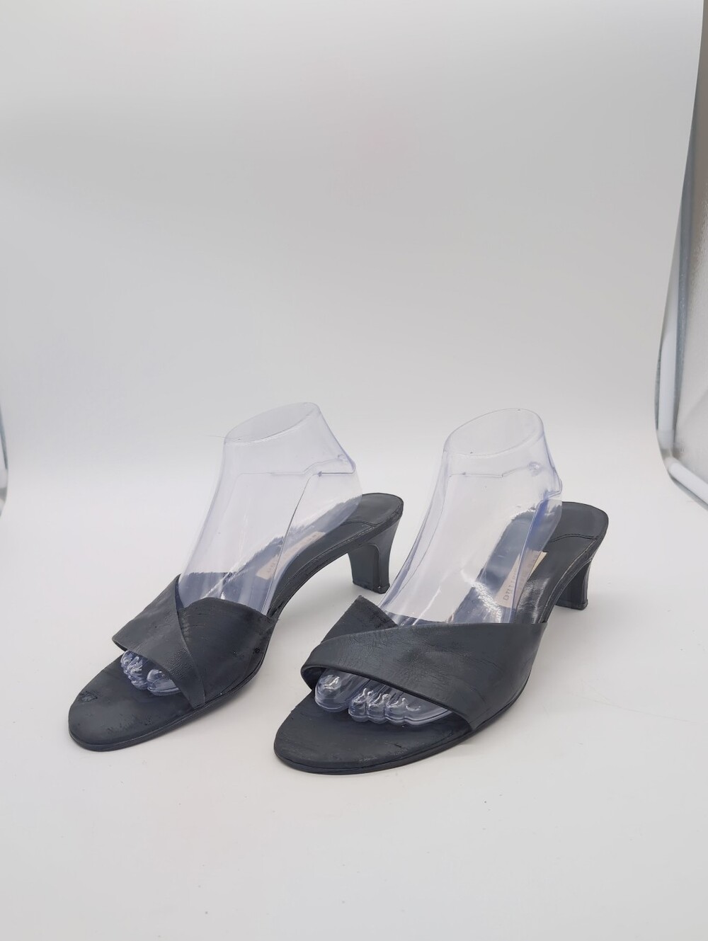 Vintage Ann Marino Black Kitten Heel Mules Slide Sandals Size 11M
